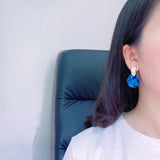 Daiiibabyyy  Retro Blue Water Drop Shaped Panel Earrings for Women  New Korean Elegant Women's Drop Earrings Temperament Gorgeous Jewelry
