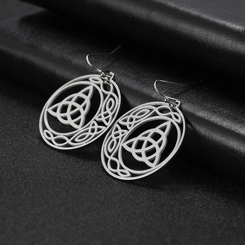 DAIIIBABYYY  -  Triangle Celtic Knot Crescent Edge Stainless Steel Earrings for Women's Fashion and Elegant Talisman Jewelry Gifts
