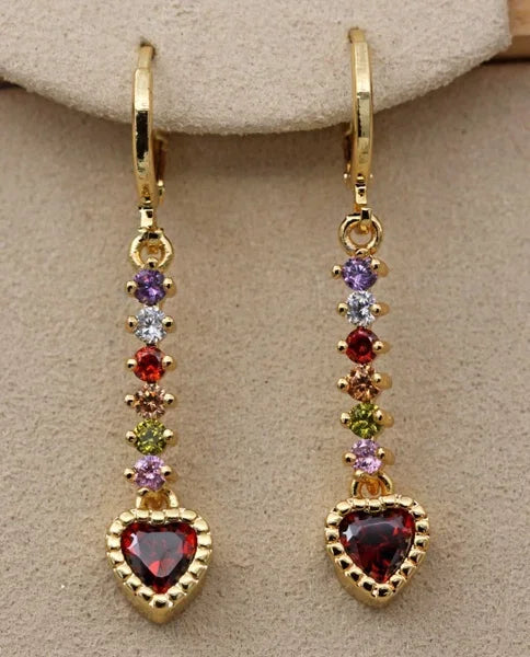 DAIIIBABYYY  -  Fashion Sparkling Colorful Cubic Zirconia Pendant Earrings Multicolor Stone Leaves Rose Gold Charming Pendant Earrings Jewelry