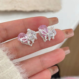 DAIIIBABYYY  -  Girls White Zircon Bow-knot Pearl Drop Earrings for Women Korean Fashion Sweet Cute Bow Stud Earring Luxury Jewelry Gift