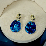 Daiiibabyyy  Retro Blue Water Drop Shaped Panel Earrings for Women  New Korean Elegant Women's Drop Earrings Temperament Gorgeous Jewelry