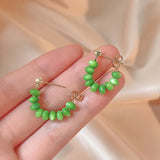 DAIIIBABYYY  -  Retro Colorful Green Bead Earrings Ethnic Style Safety Buckle Design Light Luxury Artistic Popular Earrings Women's Jewelry