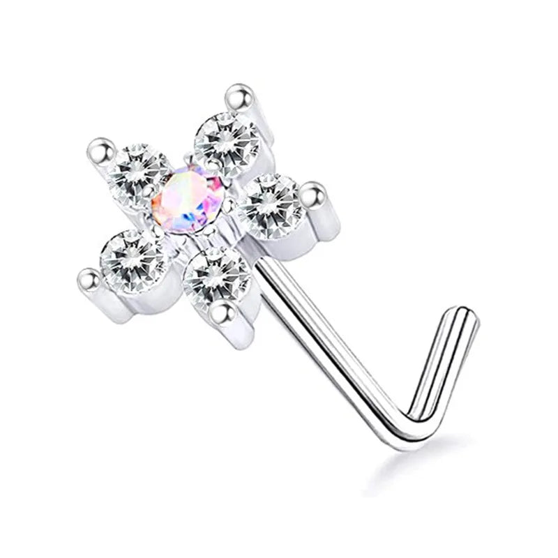 DAIIIBABYYY  -  1PC Stainless Steel Small Nose Rings Crystal Zircon Butterfly Flower Heart Nose Studs 20G Body Piercing Jewelry For Women Men