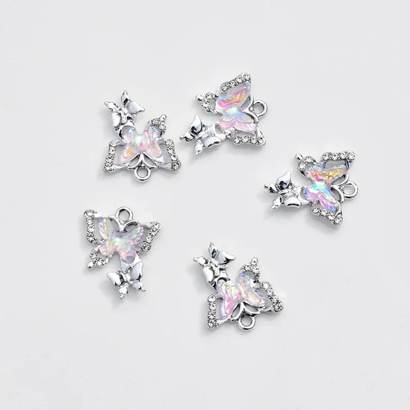 DAIIIBABYYY  -  2/5/10pcs Y2k Accessories Rhinestone Butterfly Heart Jewelry Pendant DIY Handmade Earrings Bracelet Necklace Pendant Material