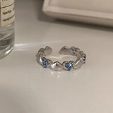 DAIIIBABYYY  -  Blue Zircon Love Heart Rings For Women Girls Fashion Temperament Sweet Elegant Gentle Romantic Anniversary Jewelry Gifts