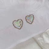DAIIIBABYYY  -   Kpop Punk Silver Color Asymmetric Butterfly Pearl Stud Earrings Women Korean Fashion INS Cute Heart Geometric Earring
