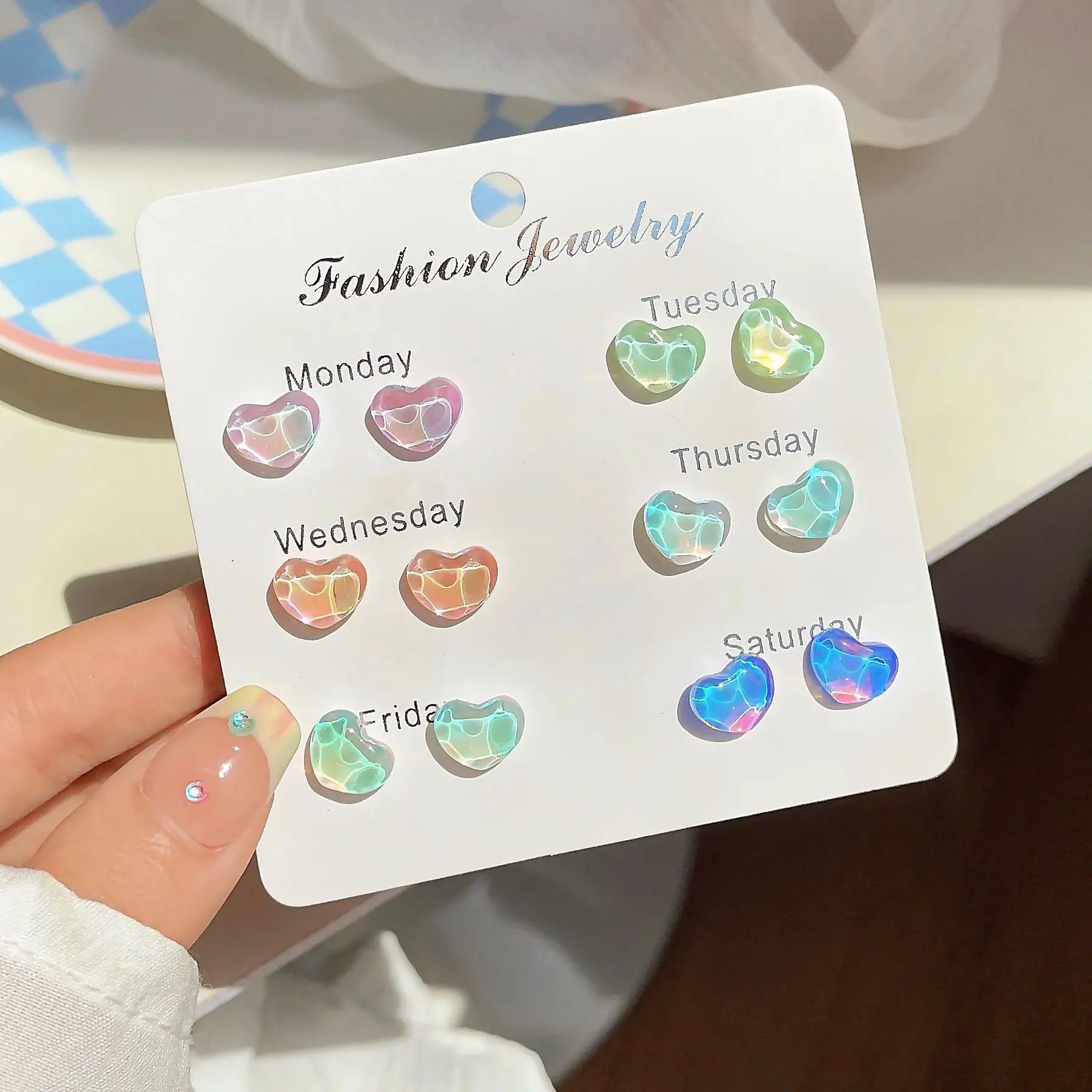 DAIIIBABYYY  -  Colorful Fairy Heart Stone Butterfly Moon Star Stud Earrings Set Women Y2K Sparkling Fashion Week 7 Days Earring Jewelry Gift
