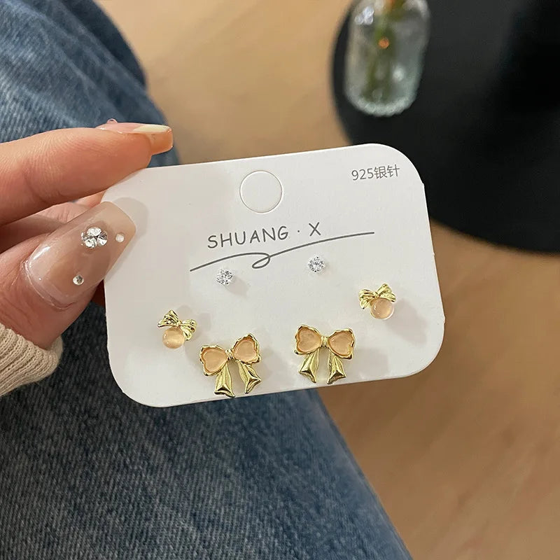 DAIIIBABYYY  -  Korean Fashion Pink Blue Tulip Flower Stud Earrings Set Women Y2K Kpop Butterfly Heart Floral Earring Jewelry Gift