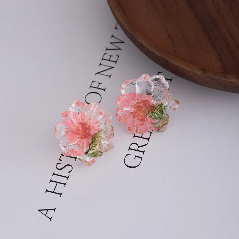 Daiiibabyyy  Dried Daisy Transparent Resin Stud Earrings for Women Exquisite Sweet Ear Studs Cute Daily Casual Versatile Jewelry Gifts 2025
