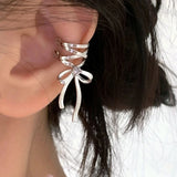 DAIIIBABYYY  -  Y2K Style Ribbon Pink Bow Ties Clip Earrings for Women Girls Sweet Cool Korean Charm Girls Ear Bone Clip Fashion Jewelry Gifts
