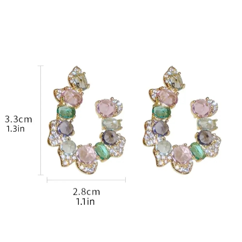 DAIIIBABYYY  -  Korean Style Big Flower Stud Earrings Big Crystal Exquisite Zircon Stone Earrings Fashion Jewelry Rhinestone Earrings Wedding
