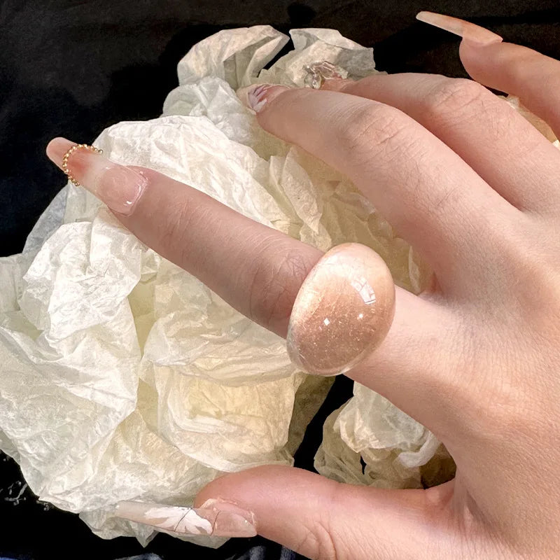 DAIIIBABYYY  -  Trendy Gradient Colorful Transparent Resin Acrylic Big Ring Geometric Oval Finger Rings For Women Fashion Hand Stackable Jewelry