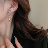DAIIIBABYYY  -  Korea Fashion Geometric Flame Metal Inlay Zircon Heart Drop Earrings For Women Party Jewelry Accessories