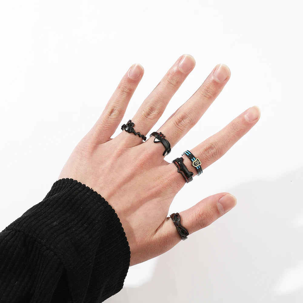 DAIIIBABYYY  -  Gothic Style Metal Set Rings Fashion Jewelry Open Ring for Men Jewelry Trendy Finger Ring Women Accessories Friend Gifts