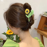 Daiiibabyyy Korean Tulip Hair Claw Summer Hair Catch Sunflower Shark Clip Headdress Vintage Hair Clip Trendy Sweet Hair Accessories