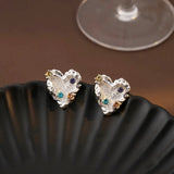 DAIIIBABYYY  -  Fashion Simple Metal Irregular Threaded Heart Earrings for Women Enamel Colored Diamond Inlay Stud Earrings Wedding Jewelry Gift