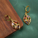 DAIIIBABYYY  -  Fashion Sparkling Colorful Cubic Zirconia Pendant Earrings Multicolor Stone Leaves Rose Gold Charming Pendant Earrings Jewelry