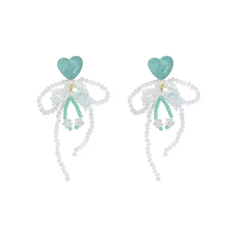 DAIIIBABYYY  -  Blue ice cream love beaded tassel earrings fashion handmade sweet bow earrings
