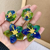 DAIIIBABYYY  -  Retro palace style gradient crystal glass starfish personality exaggerated flower earrings