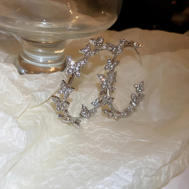 Daiiibabyyy  Butterfly Hoop Earrings for Woman Geometric Rhinestones Earrings Party Women Jewelry Gifts