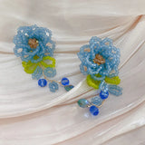 DAIIIBABYYY  -  Hand Woven Blue-Yellow Hollow Out Flower Leaf Tassel Crystal Drop Earrings for Women Acrylic Beaded Earrings Jewelry