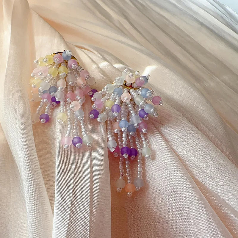 DAIIIBABYYY  -  Boho Colorful Jelly Bean Tassel Stud Earrings
