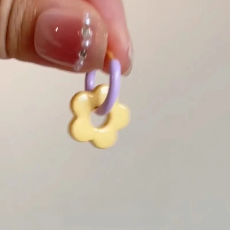 DAIIIBABYYY  -  Colorful Enamel Flower Stainless Steel Ear Buckle Dopamine Sweet Earrings Girls Birthday Party Friendship Jewelry Gifts