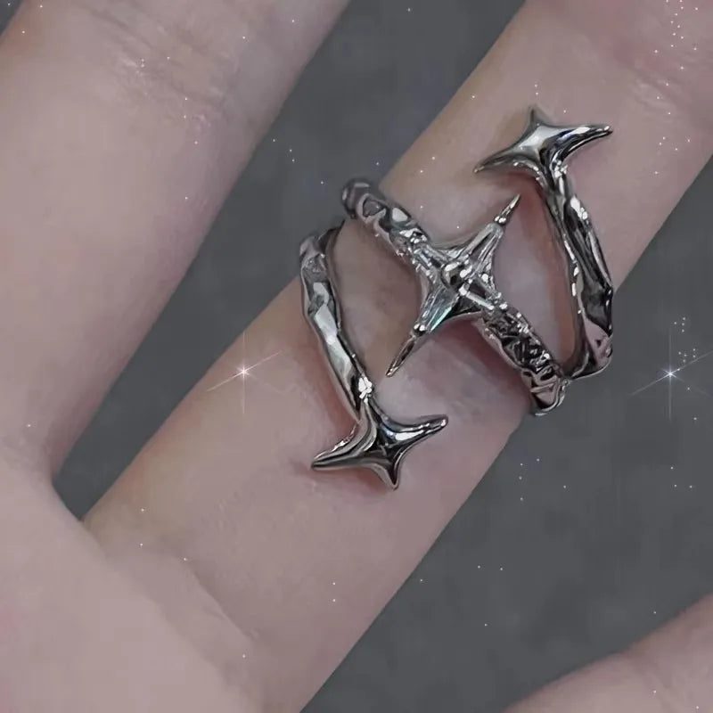 DAIIIBABYYY  -  Irregular Black Cross Star Animal Spider Aesthetic Rings For Women Y2K EMO Gothic Ring Grunge Halloween Rave Jewelry Accessories