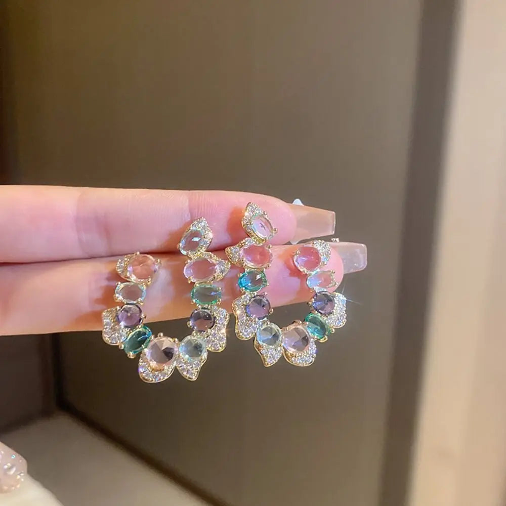 DAIIIBABYYY  -  Korean Style Big Flower Stud Earrings Big Crystal Exquisite Zircon Stone Earrings Fashion Jewelry Rhinestone Earrings Wedding