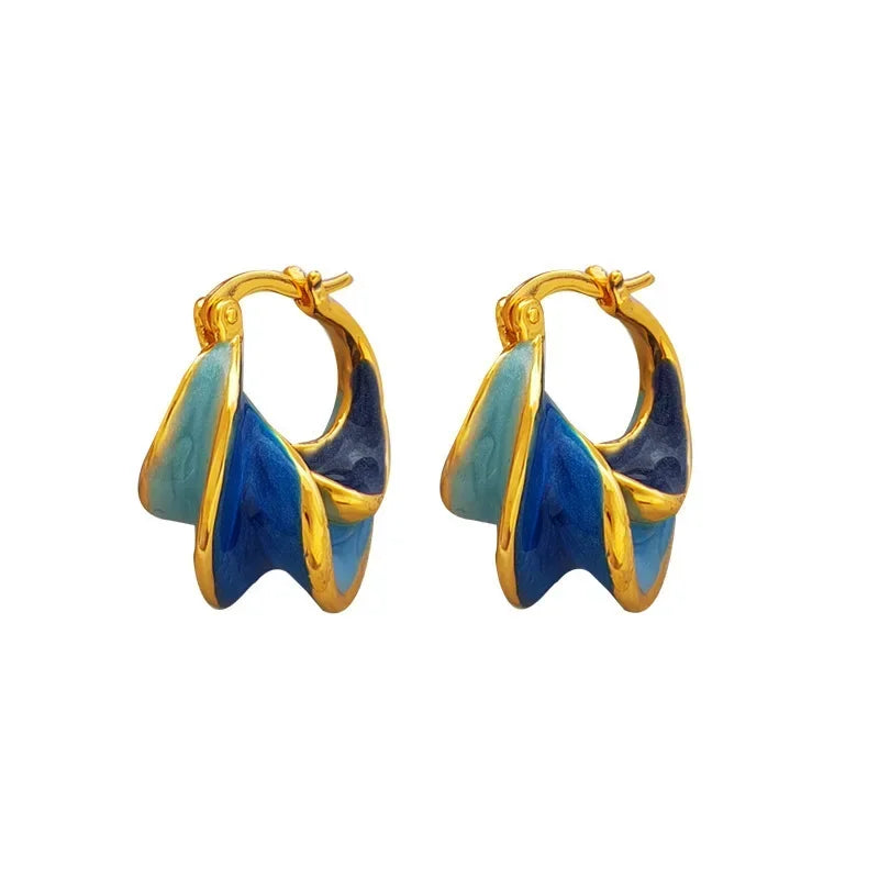 DAIIIBABYYY  -  New Trendy Enamel Color Metal Texture Small Hoop Earrings for Women Gold Plated Statement Ear Buckle Creative Jewelry Gifts