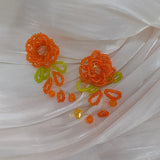 DAIIIBABYYY  -  Hand Woven Blue-Yellow Hollow Out Flower Leaf Tassel Crystal Drop Earrings for Women Acrylic Beaded Earrings Jewelry