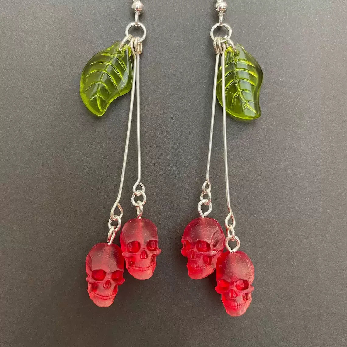 DAIIIBABYYY  -  Gothic Skull Cherry Earrings For Women Fashion Pagan Witch Jewelry Accessories Gift Red Vampire Skull Green Leaf Ear Hooks Trend