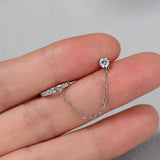 DAIIIBABYYY  -  1Piece Stainless Steel Crystal CZ Two Ear Hole Piercing Studs Earrings for Men/Women Long Tassel Hoop Earrings  Kpop Jewelry