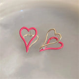 DAIIIBABYYY  -  Fashion Double Heart Stud Earrings For Women Lovely Personality Pink Clip-on Earrings Party Jewelry
