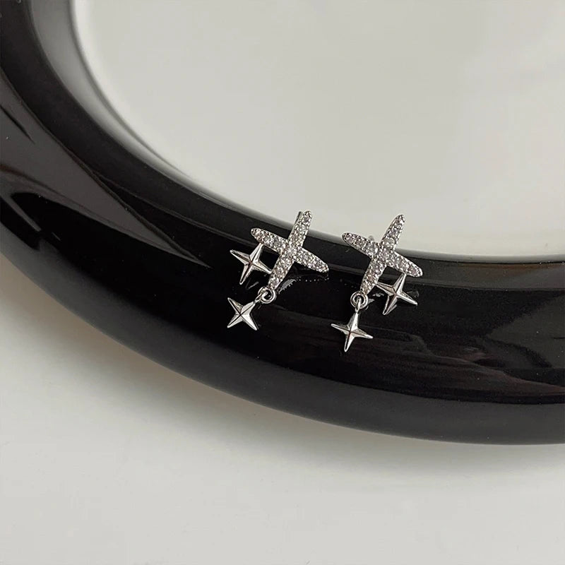 Daiiibabyyy Goth Y2K Cute Sweet Cool Crystal Zircon Cross Star Pendant Earrings for Women Men Punk Grunge Jewelry Accessories