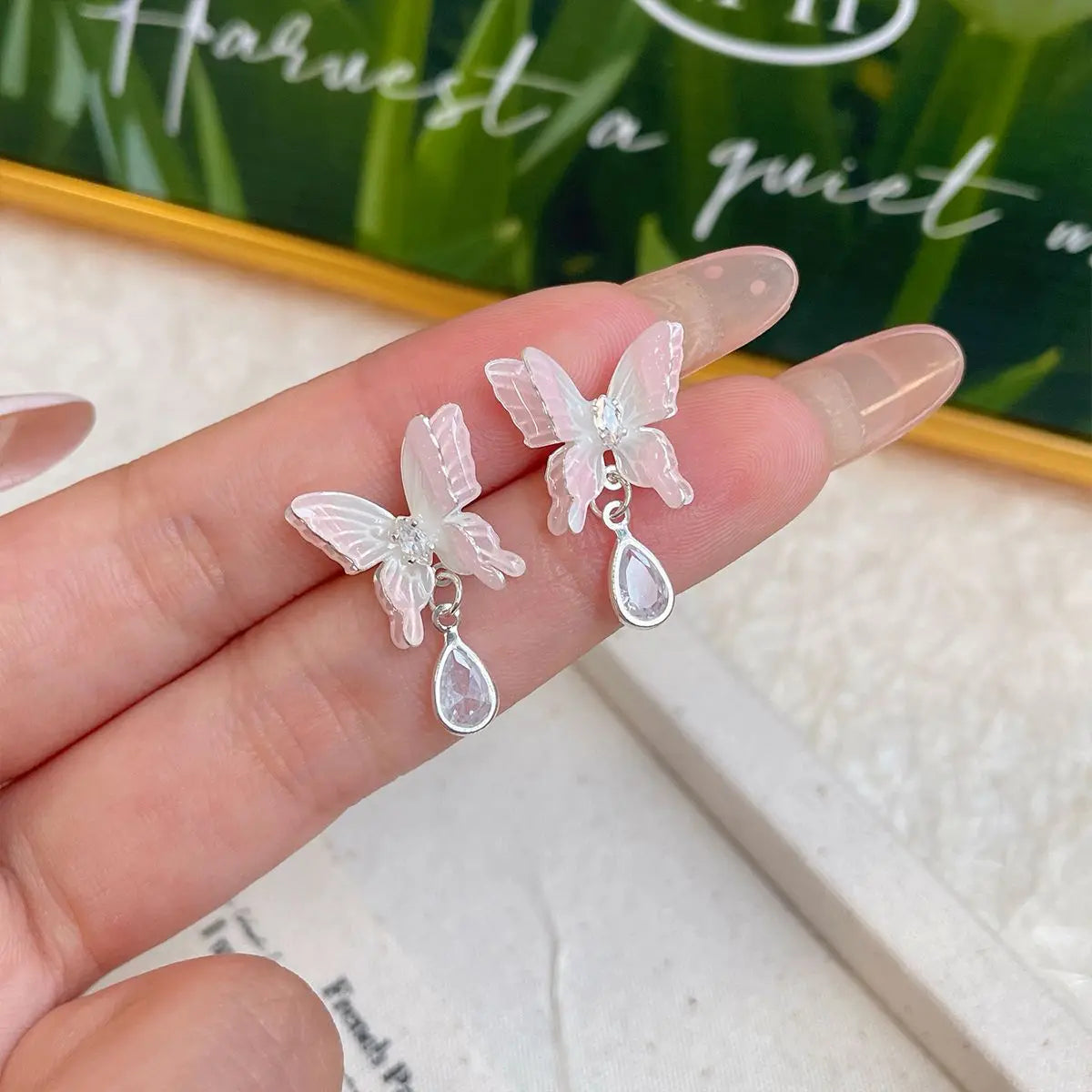 DAIIIBABYYY  -  Gradient Color Pink Blue Summer Bowknot Moon Star Pendant Earrings Set Women Korean Fashion Sweet Heart Stud Earring Jewelry