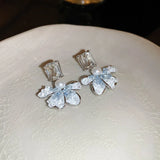 DAIIIBABYYY  -  Luxury Blue Gradient Crystal Butterfly Flower Pearl Earrings Flower Geometric Women Korean Fashion Kpop Tassel Earring