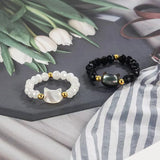 DAIIIBABYYY  -  Natural Moonstone Obsidian Rings Beads Minimalist Fidget Ring Women Handmade Cute Black White Cat Ring Party Accessories Jewelry