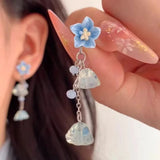 Daiiibabyyy  New Blue Flower Dangle Earrings for Women Exquisite Sweet Romantic Floral Ear Studs Versatile Fine Jewelry Gifts Wholesale 2025