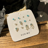 DAIIIBABYYY  -  Sweet Y2K Blue Aurora Rhinestone Heart Star Moon Stud Earrings Set Women Korean Fashion Butterfly Earring Jewelry Gift