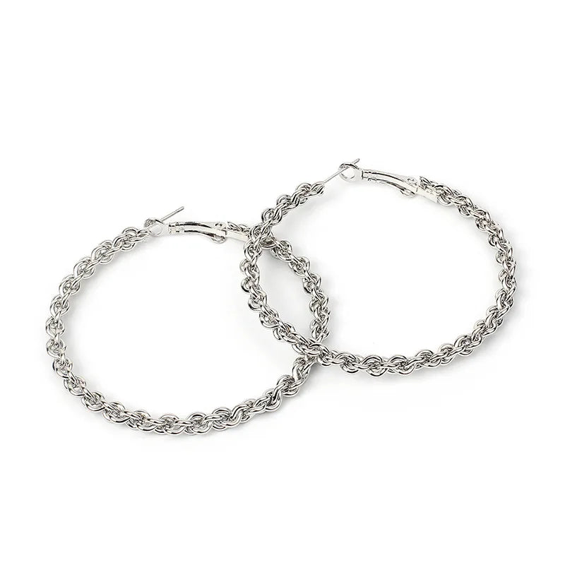DAIIIBABYYY  -  2Pc Stainless Steel Exaggerated Round Bead Hoop Earring Women Men Smooth Design Vintage Double Rings Earring Personality Jewelry