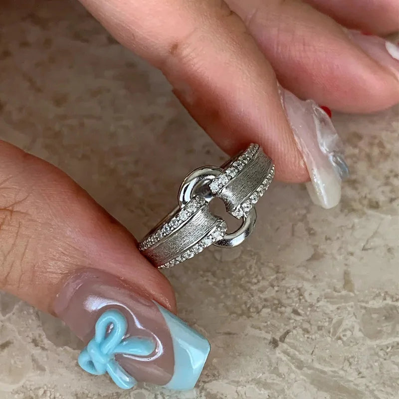 DAIIIBABYYY  -  Sparkling Zircon Hollow Geometric Rings For Women Couples Creative Design Trendy Temperament Simple Wedding Jewelry Gift