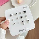 DAIIIBABYYY  -   Girls Y2K Sweet Butterfly Pink Heart Rhinestone Flower Stud Earrings Set Korean Fashion Women Bow Floral Earring Jewelry