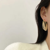 DAIIIBABYYY  -  Korean Gold Color Metal Mesh Crystal Hoop Earrings Women Fashion Jewelry Luxury Geometric Grid Big Circle Earings Femme