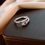 Daiiibabyyy  Korean Simple Zircon Serpentine Opening Rings Light Luxury Finger Ring High Grade Handmade Jewelry for Women