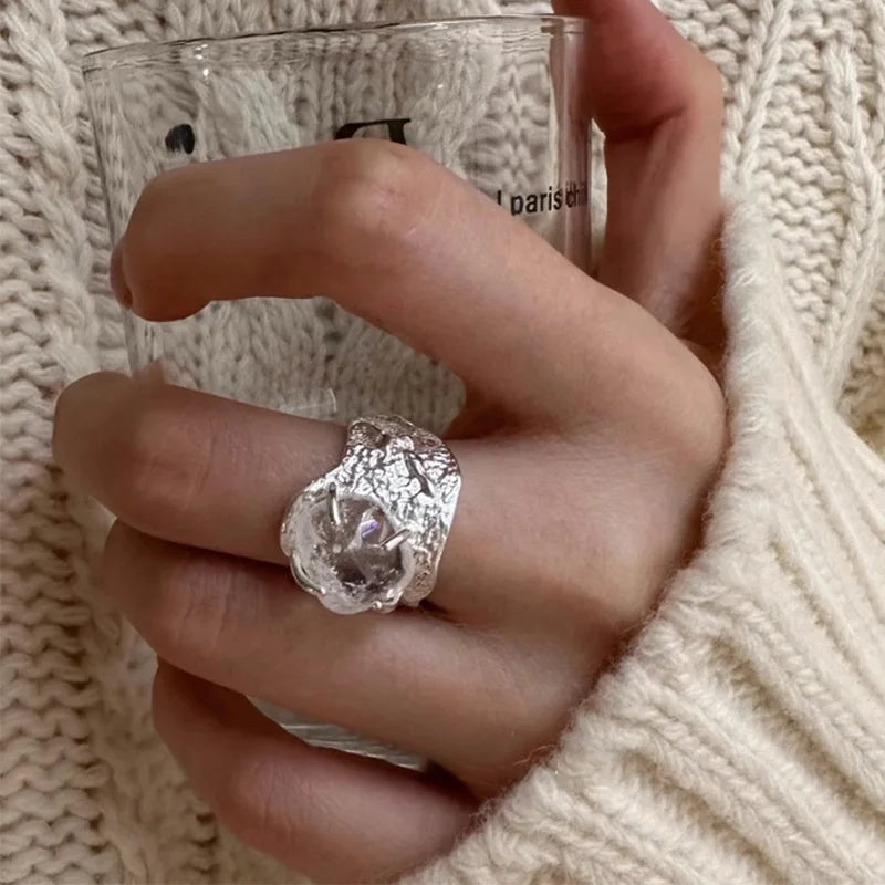 DAIIIBABYYY  -  Irregular Geometric Crystal Rings For Women Girls Creative Design Simple Fashion Exaggerated Engagement Jewelry Gifts