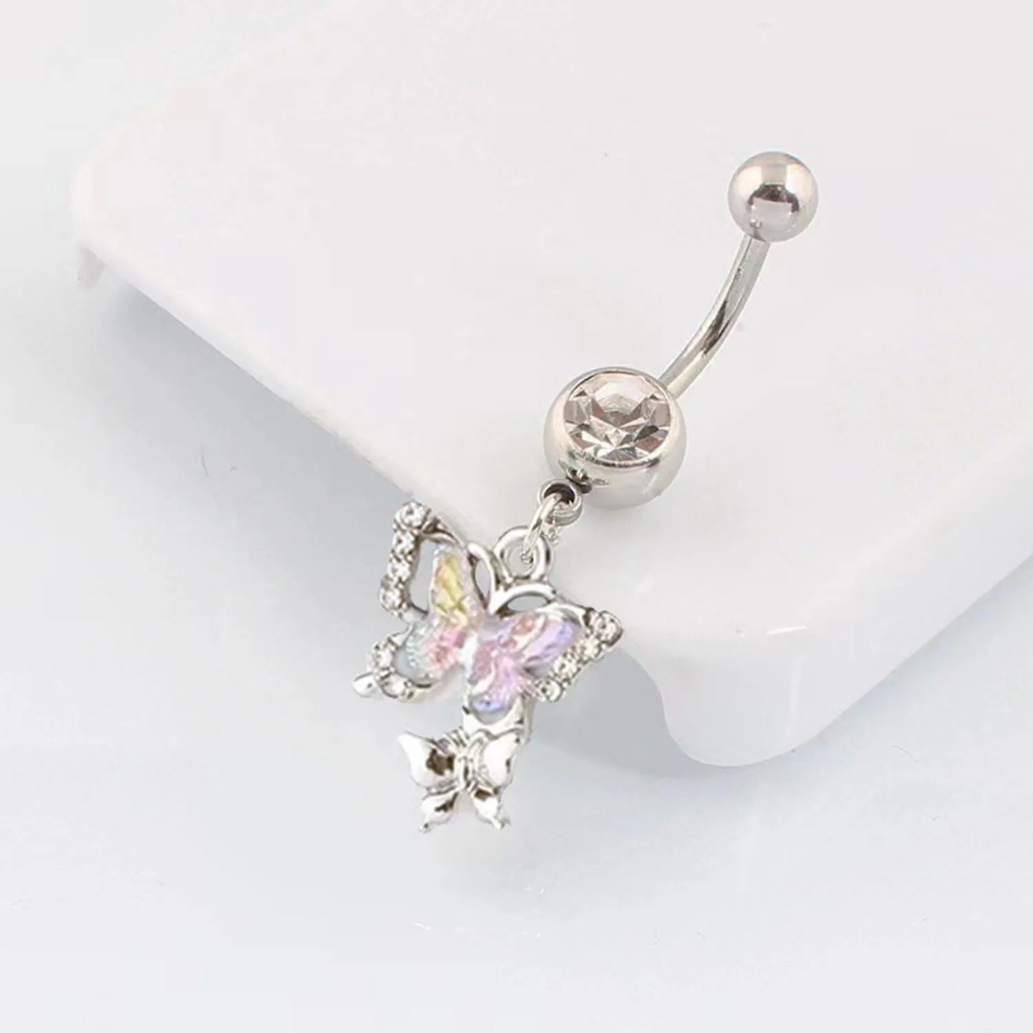 DAIIIBABYYY  -  Punk Butterfly Belly Button Rings Stainless Steel Dangle Zircon Dangle For Women Belly Navel Rings Body Belly Piercing Jewelry