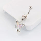 DAIIIBABYYY  -  Punk Butterfly Belly Button Rings Stainless Steel Dangle Zircon Dangle For Women Belly Navel Rings Body Belly Piercing Jewelry
