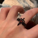 DAIIIBABYYY  -  Gothic Dark Black Butterfly Cross Geometry Irregular Open Rings For Women Men Punk Y2K Halloween Grunge Accessories Jewelry Gift