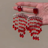 DAIIIBABYYY  -  Exaggerated red crystal tassel earrings